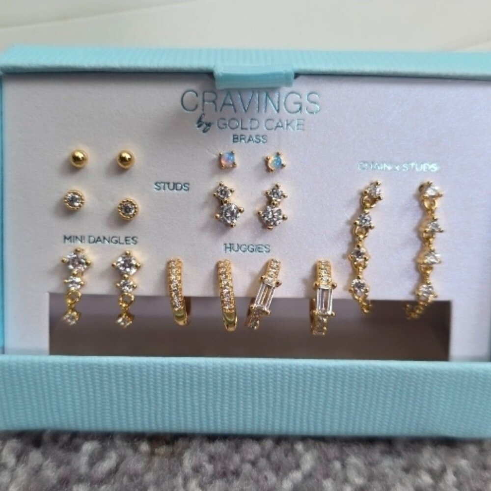 GOLD Cake Sterling Silver Earrings Set, 8 Pairs
